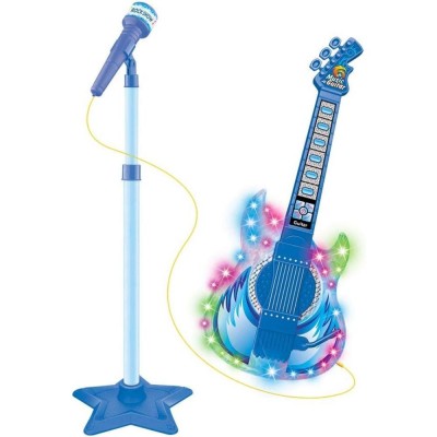 Guitarra Infantil Com Microfone Pedestal Rock Show Dm Azul UNICA