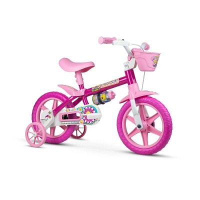 Bicicleta Infantil Menina Aro 12 Com Rodinhas Flower Nathor UNICA